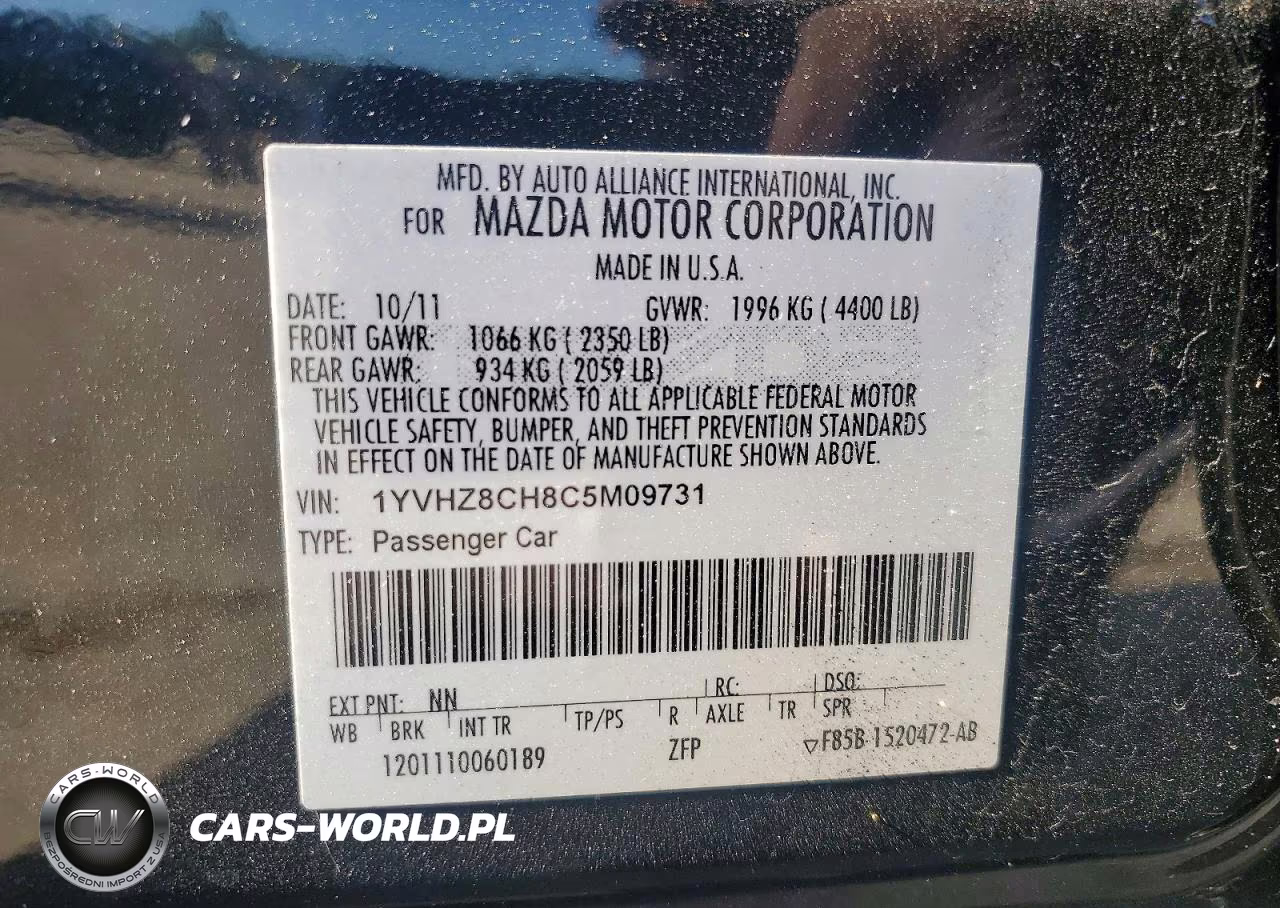 2012 Mazda 6 I VIN:1YVHZ8CH8C5M09731 - 12