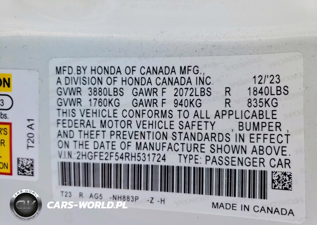 2024 Honda Civic Sport VIN:2HGFE2F54RH531724 - 12