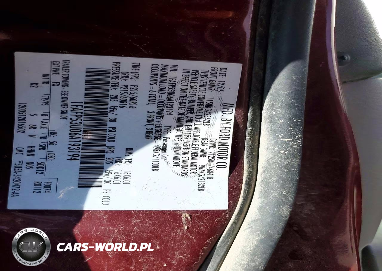 2006 Ford Taurus Se VIN:1FAFP53U06A193194 - 12