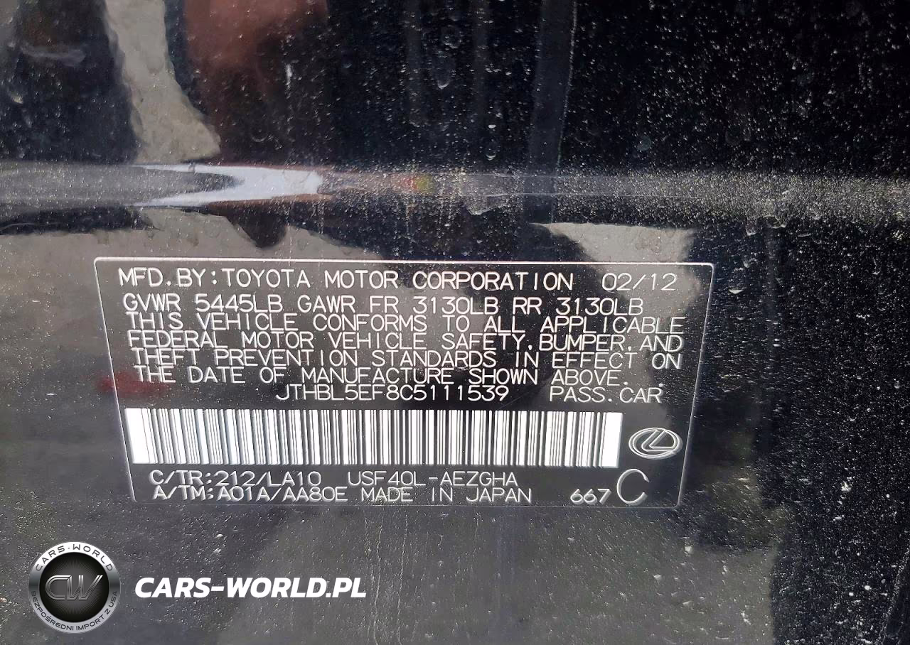 2012 Lexus Ls 460 VIN:JTHBL5EF8C5111539 - 12