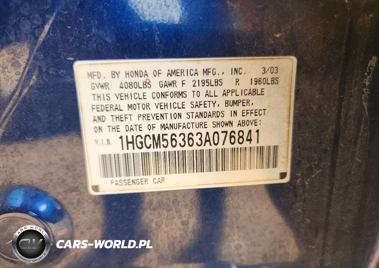 2003 Honda Accord Lx VIN:1HGCM56363A076841 - 12