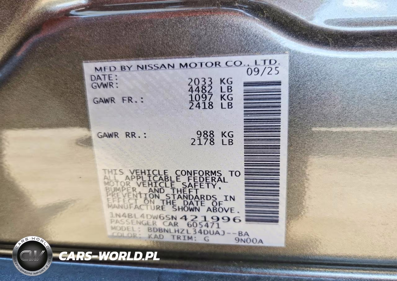 2025 Nissan Altima Sv VIN:1N4BL4DW6SN421996 - 12