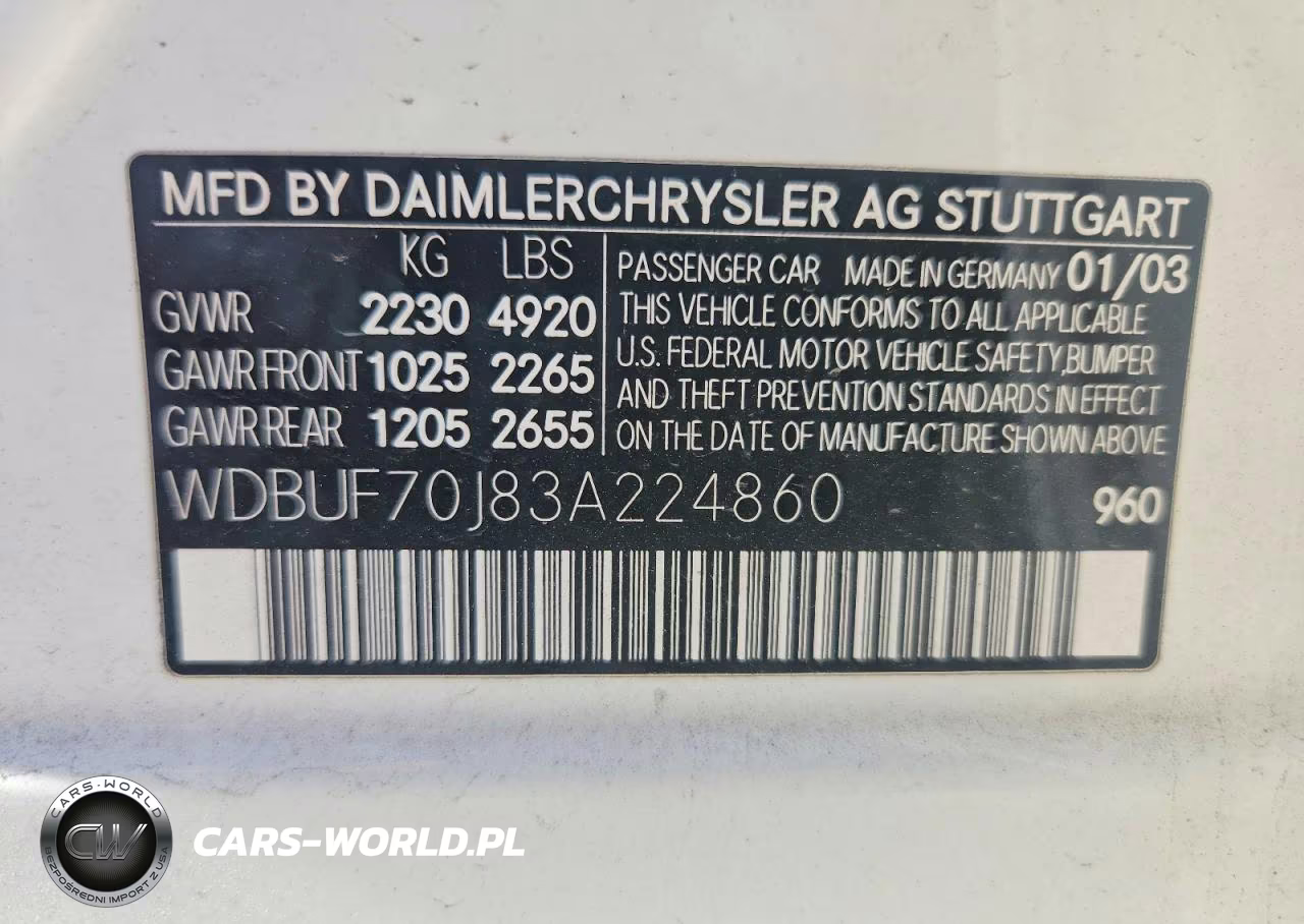 2003 Mercedes-Benz 500 E VIN:WDBUF70J83A224860 - 12