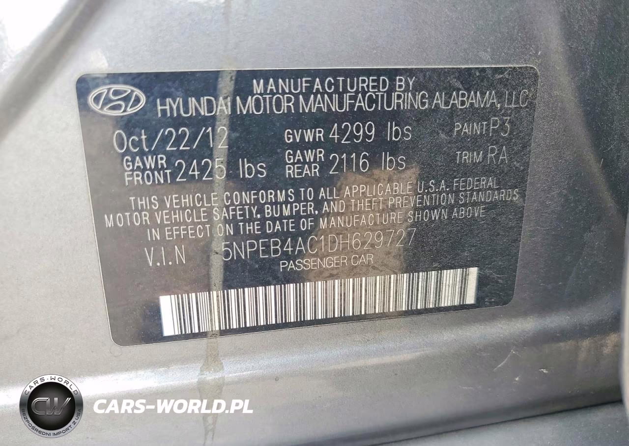 2013 Hyundai Sonata Gls VIN:5NPEB4AC1DH629727 - 12