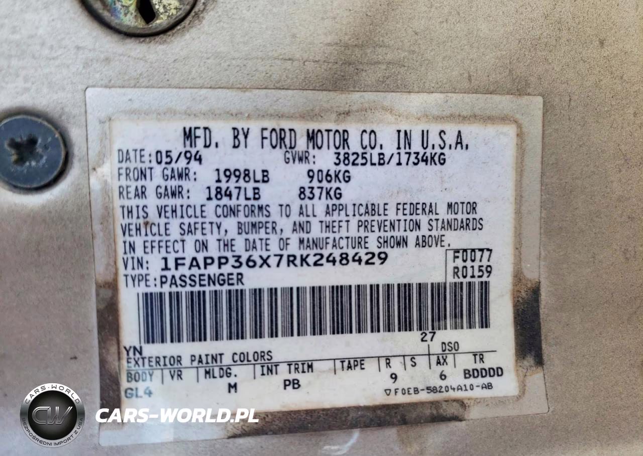 1994 Ford Tempo Gl VIN:1FAPP36X7RK248429 - 12