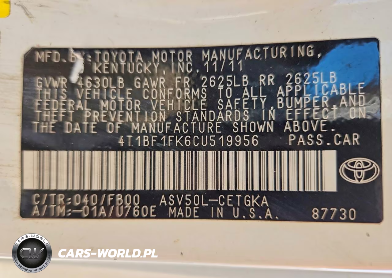 2012 Toyota Camry Xle VIN:4T1BF1FK6CU519956 - 13