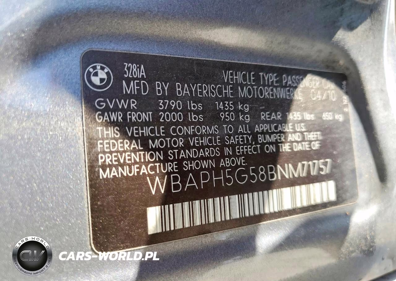 2011 BMW 328 I Sulev VIN:WBAPH5G58BNM71757 - 12