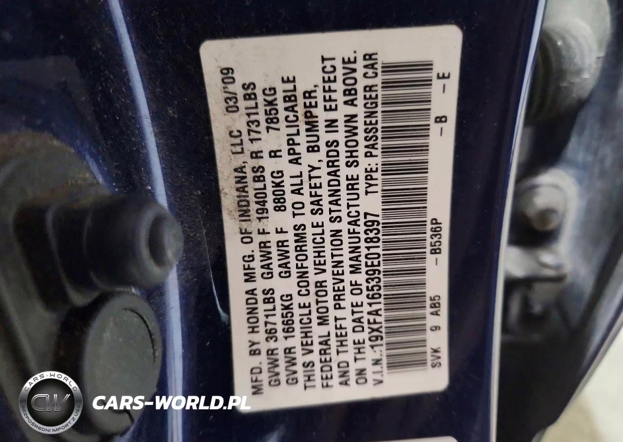 2009 Honda Civic Lx VIN:19XFA16539E018397 - 12