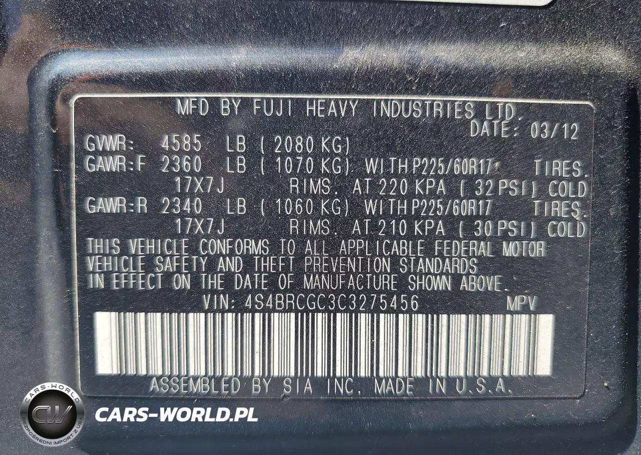 2012 Subaru Outback 2.5I Premium VIN:4S4BRCGC3C3275456 - 13