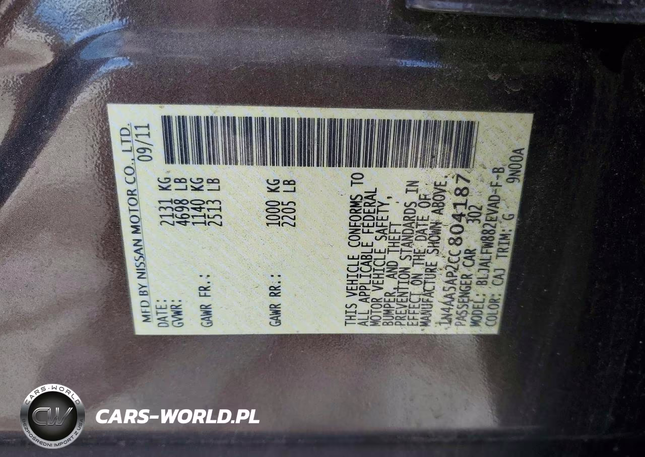 2012 Nissan Maxima 3.5 S VIN:1N4AA5AP2CC804187 - 12