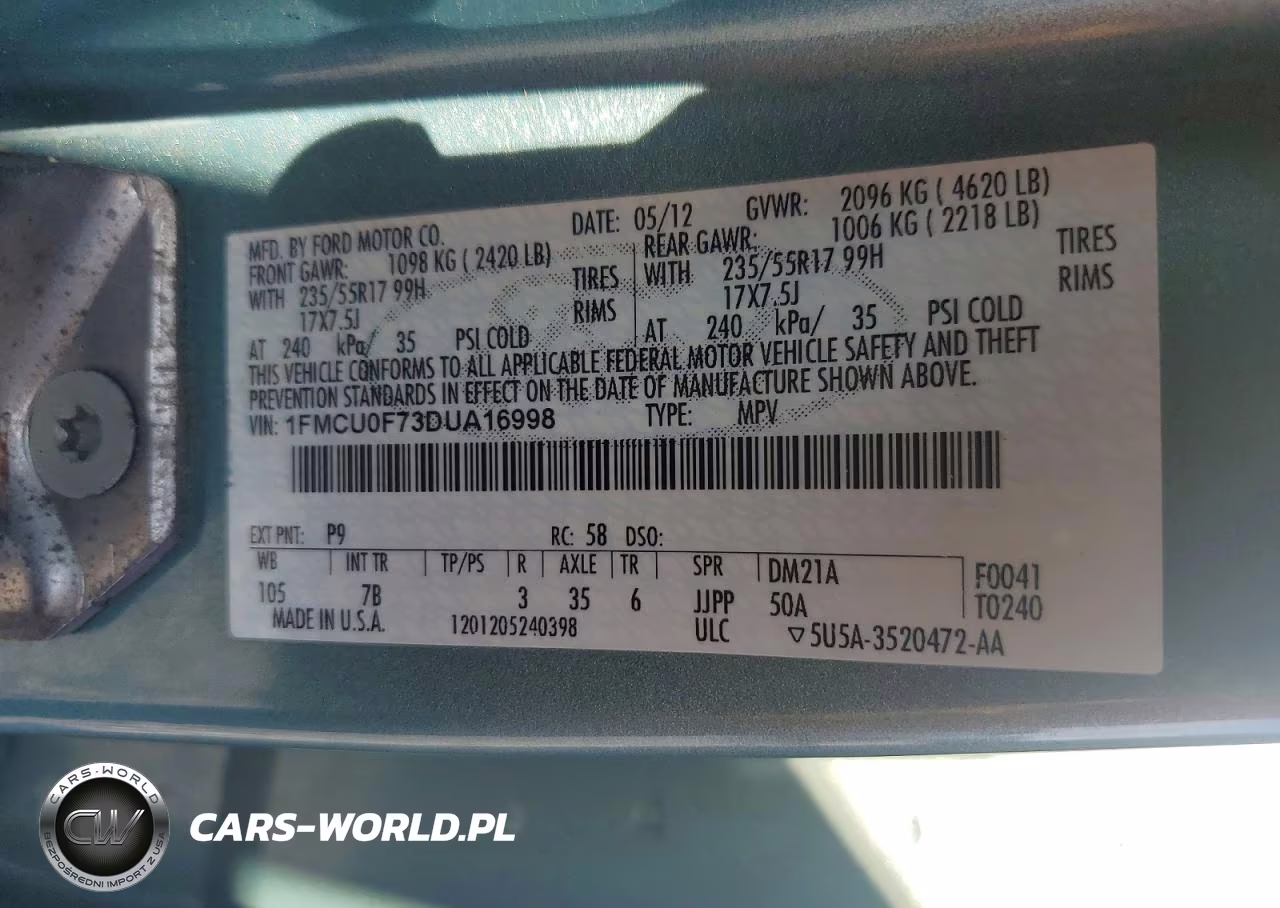2013 Ford Escape S VIN:1FMCU0F73DUA16998 - 13