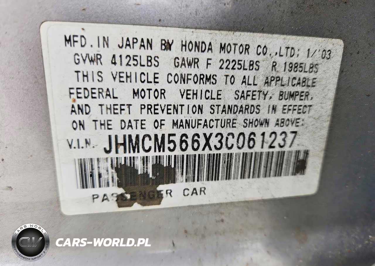 2003 Honda Accord Ex VIN:JHMCM566X3C061237 - 12