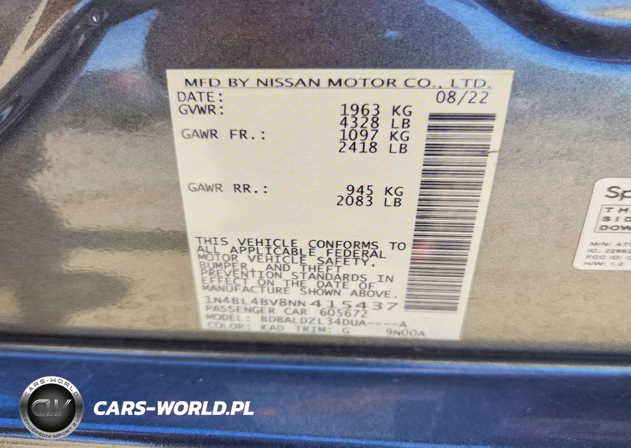 2022 Nissan Altima S VIN:1N4BL4BV8NN415437 - 12