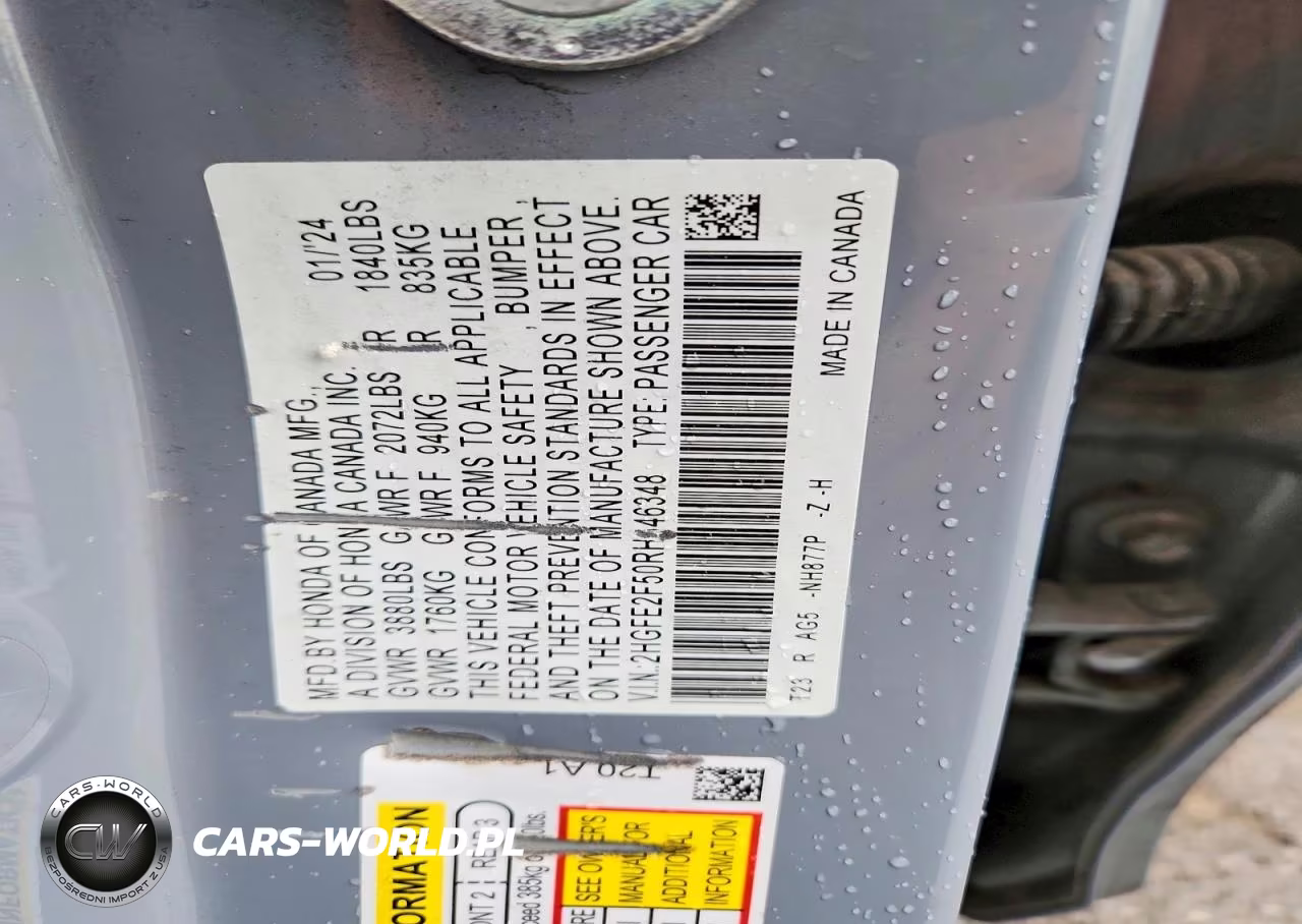 2024 Honda Civic Sport VIN:2HGFE2F50RH546348 - 12