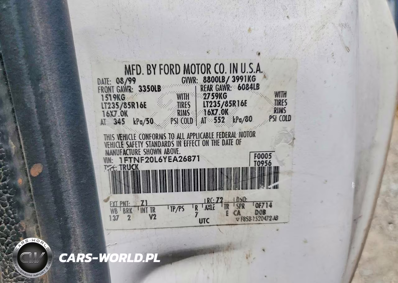 2000 Ford F250 Super Duty VIN:1FTNF20L6YEA26871 - 12