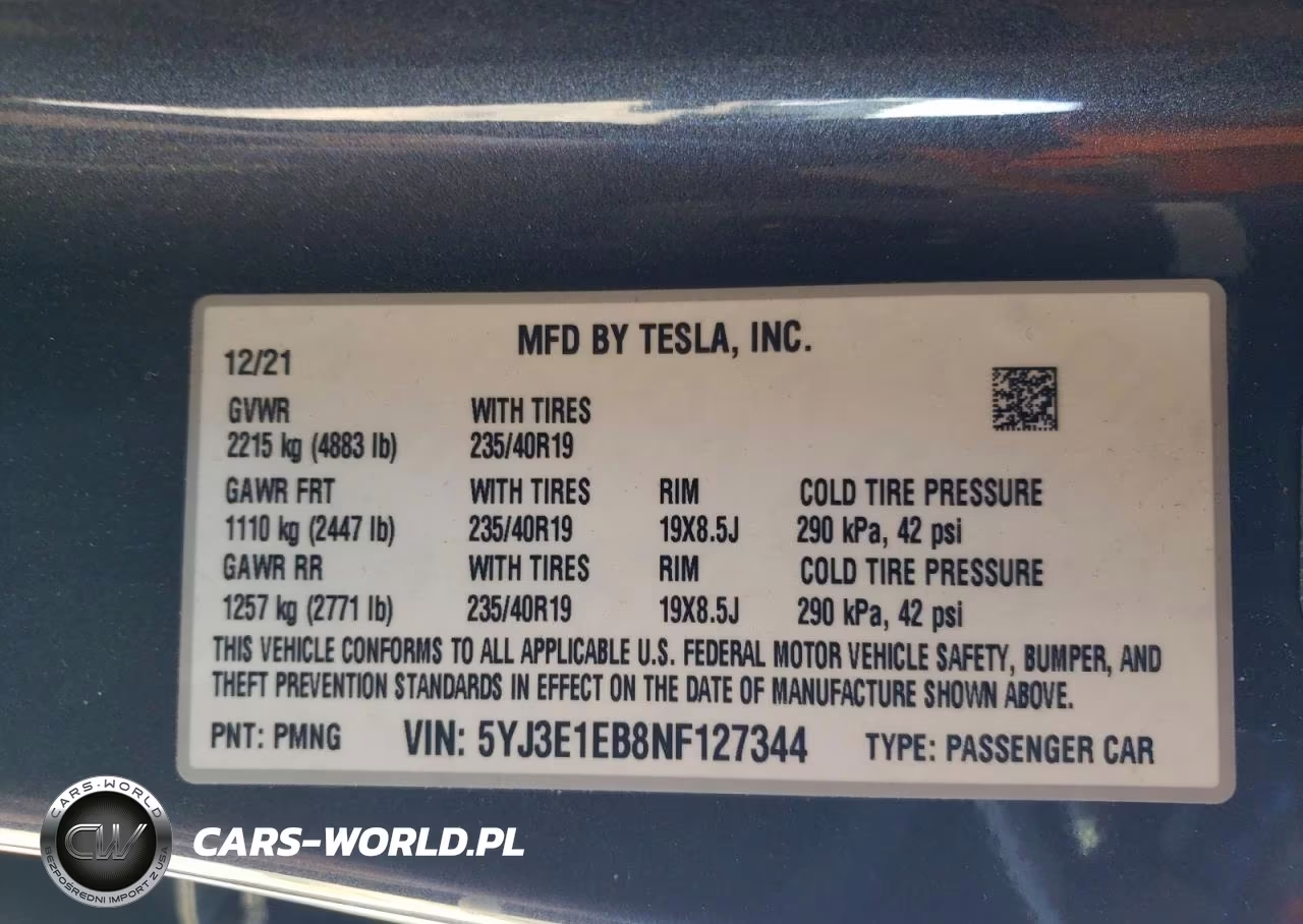 2022 Tesla Model 3 VIN:5YJ3E1EB8NF127344 - 12