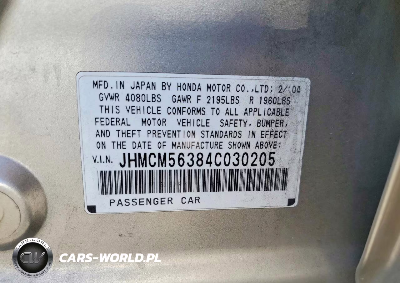 2004 Honda Accord Lx VIN:JHMCM56384C030205 - 12