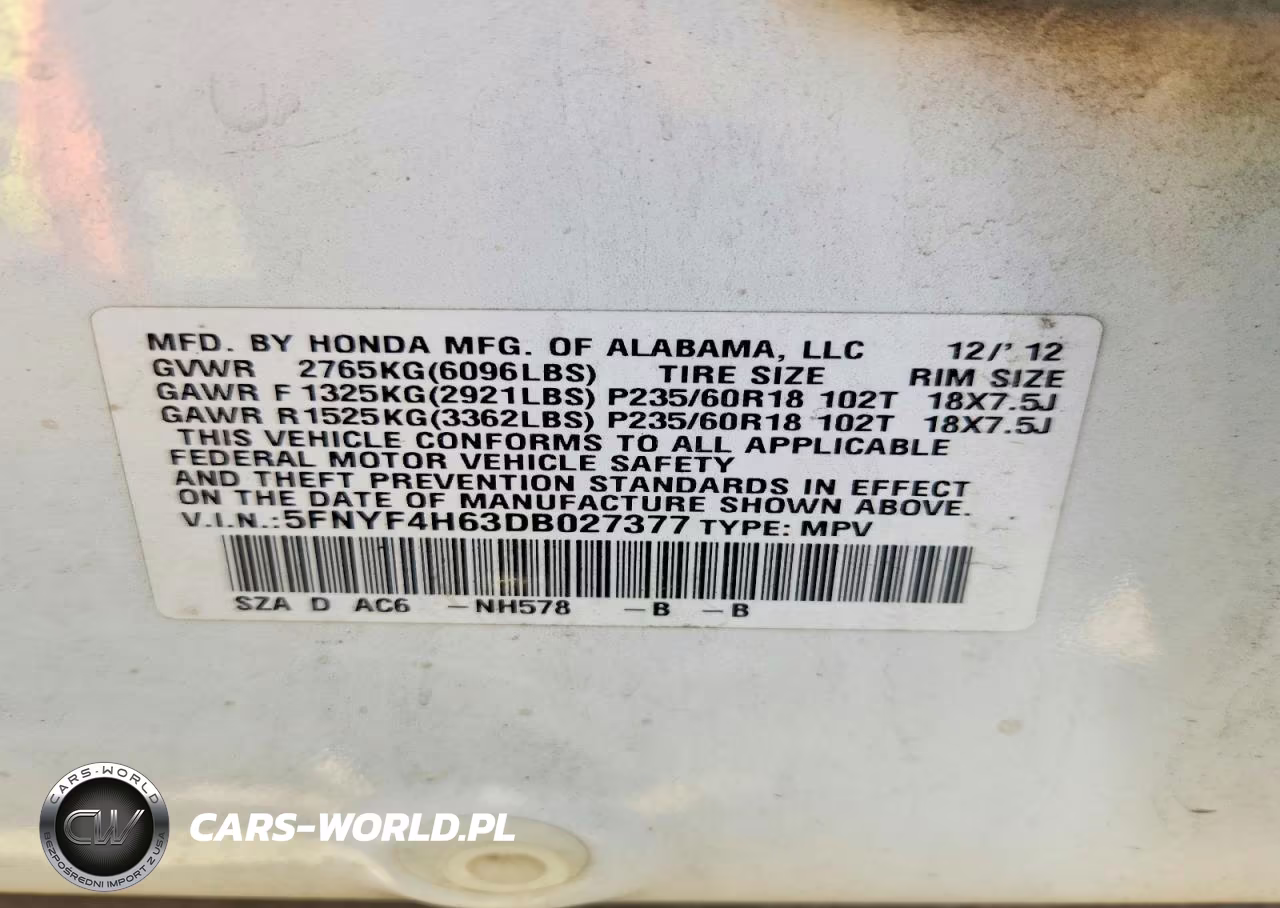 2013 Honda Pilot Exl VIN:5FNYF4H63DB027377 - 13