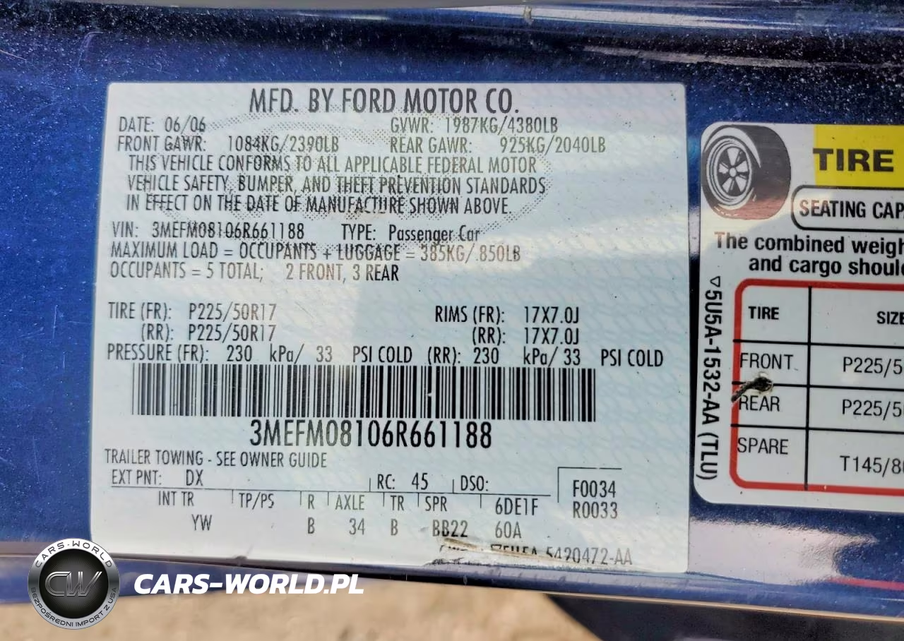 2006 Mercury Milan Premier VIN:3MEFM08106R661188 - 12