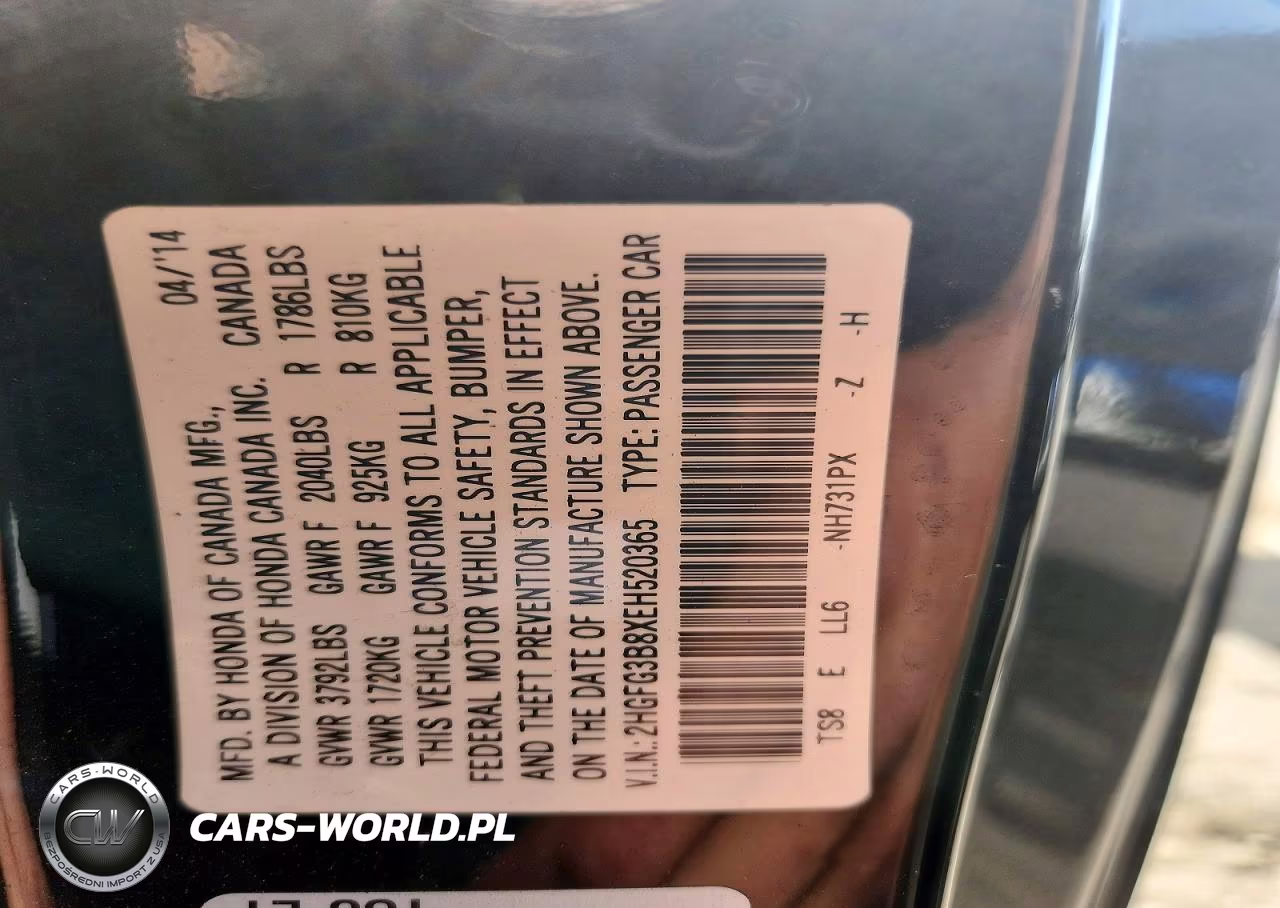 2014 Honda Civic Ex VIN:2HGFG3B8XEH520365 - 12