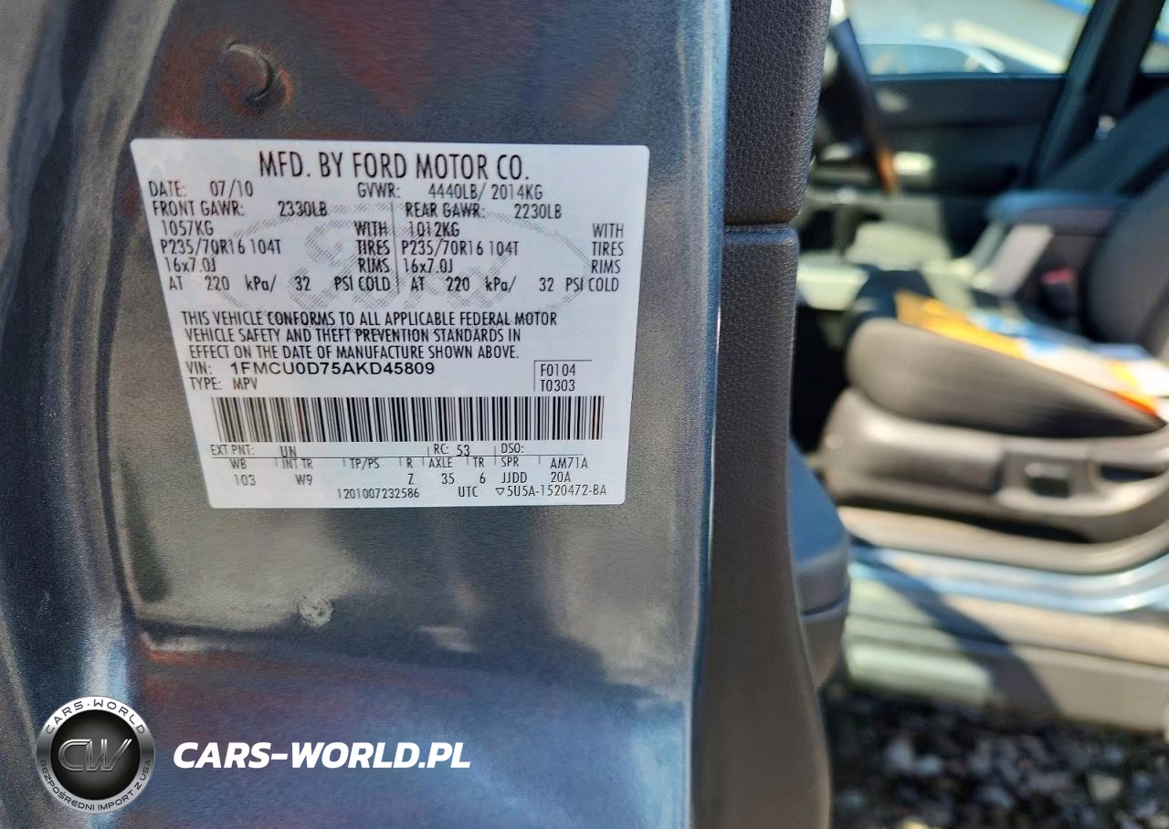 2010 Ford Escape Xlt VIN:1FMCU0D75AKD45809 - 12