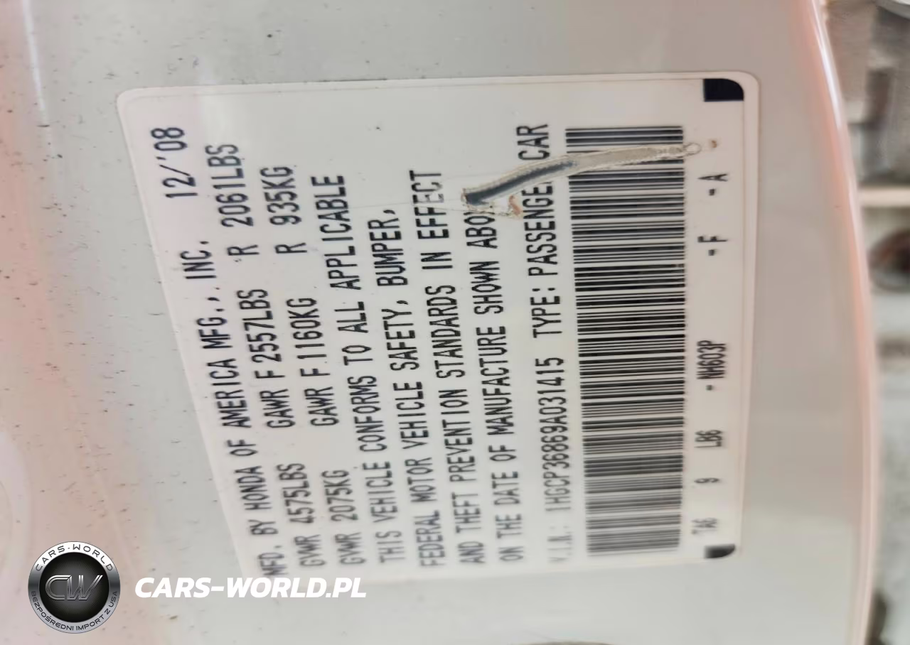 2009 Honda Accord Exl VIN:1HGCP36869A031415 - 12
