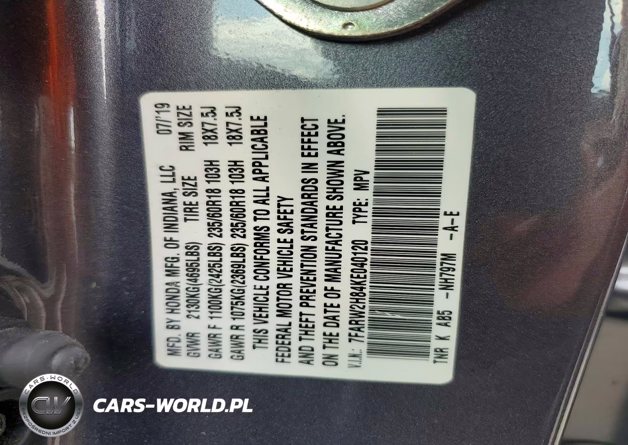 2019 Honda Cr-V Exl VIN:7FARW2H84KE040120 - 13