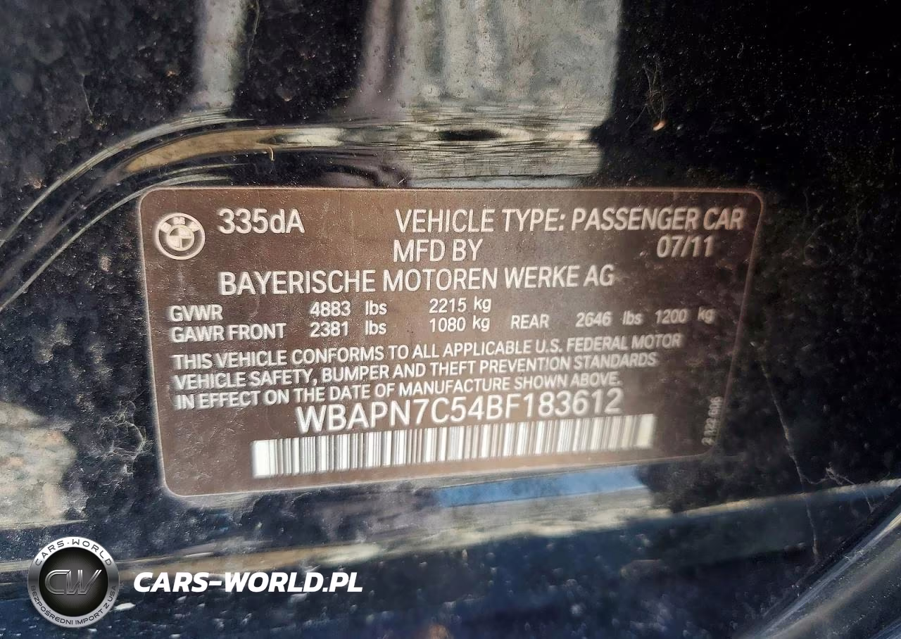 2011 BMW 335 D VIN:WBAPN7C54BF183612 - 12