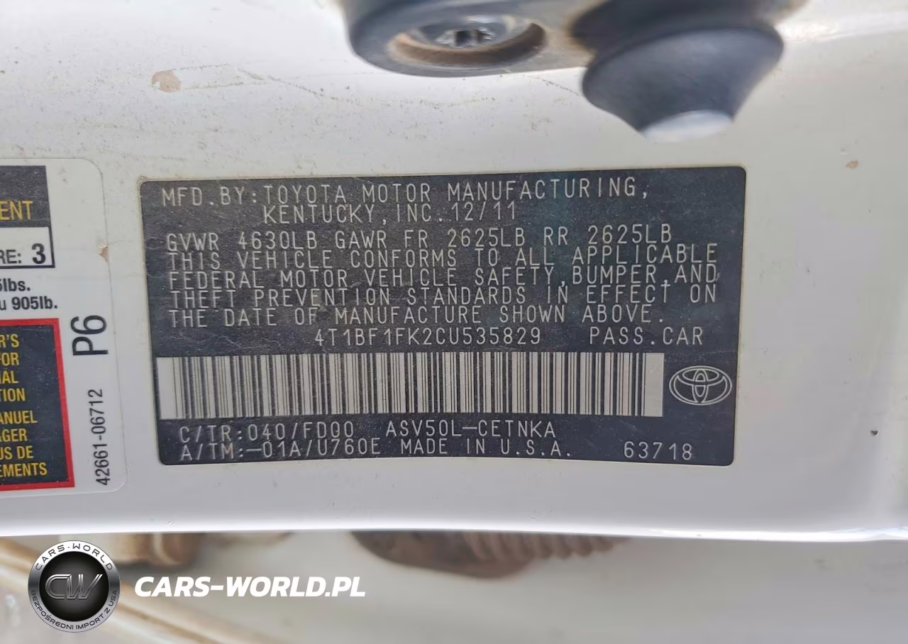 2012 Toyota Camry Le VIN:4T1BF1FK2CU535829 - 12