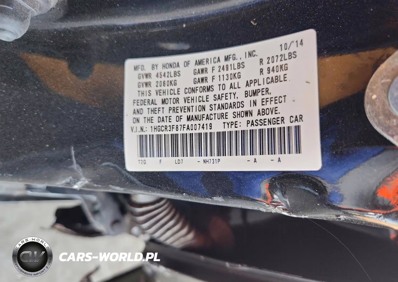 2015 Honda Accord Exl VIN:1HGCR3F87FA007419 - 13