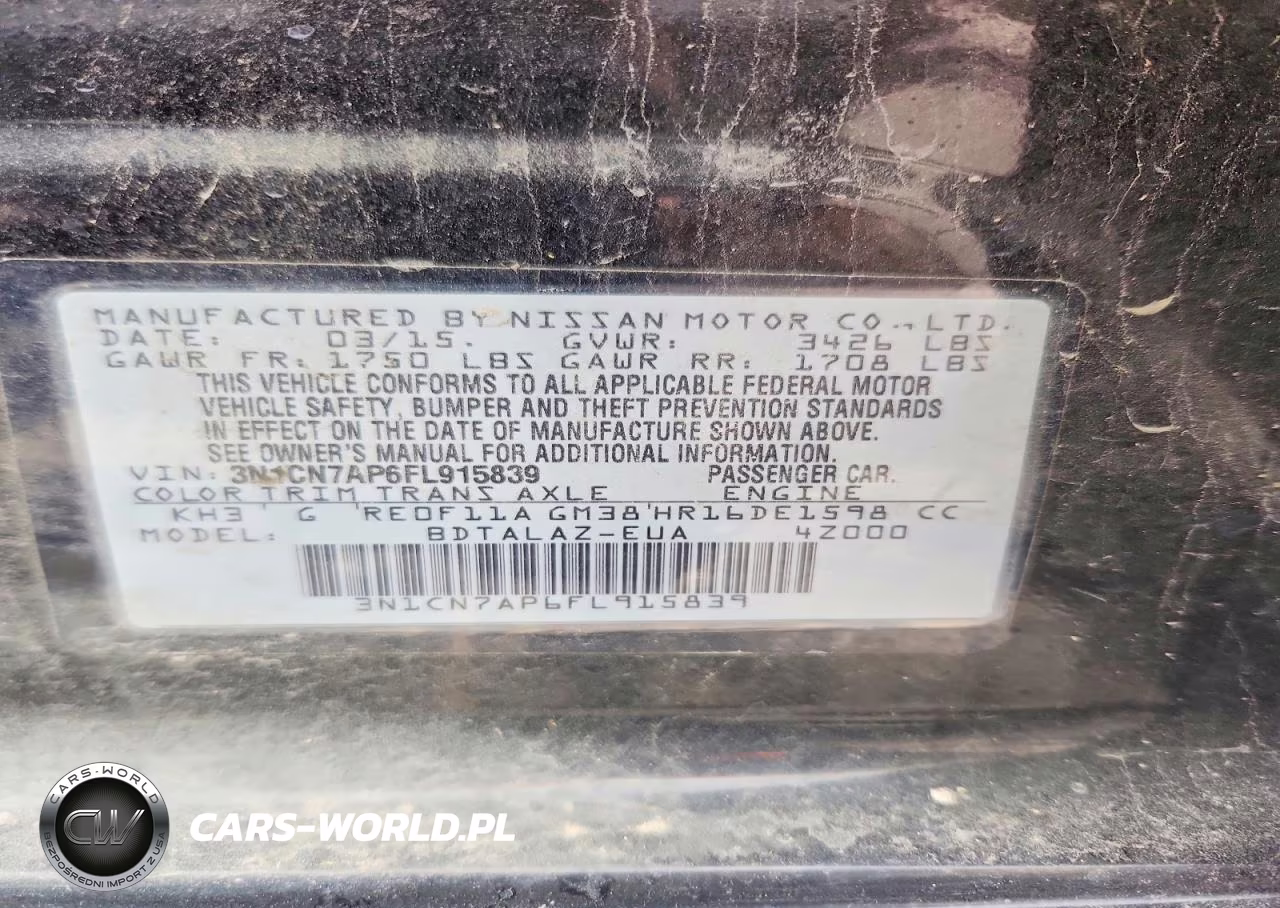 2015 Nissan Versa 1.6 S Plus VIN:3N1CN7AP6FL915839 - 12