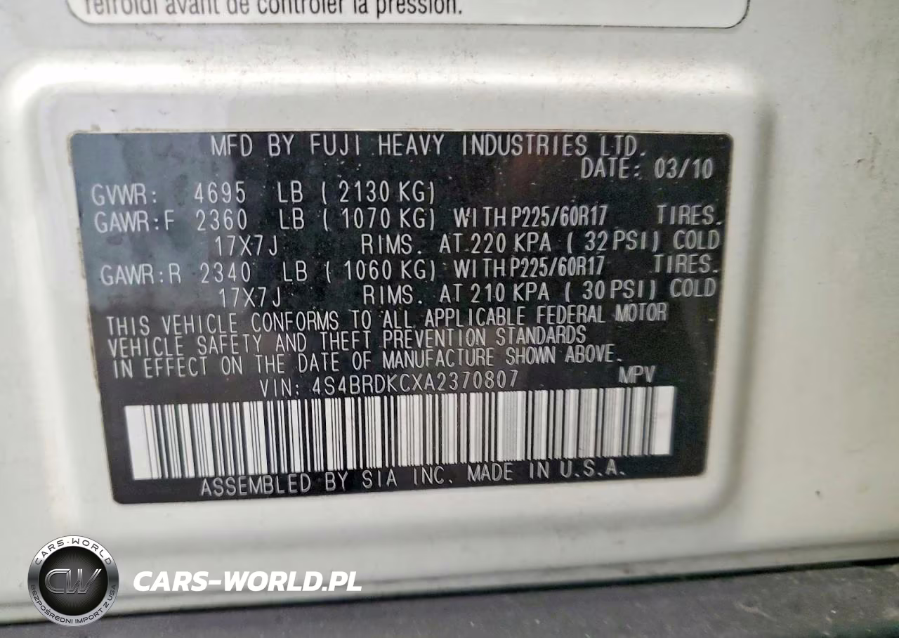 2010 Subaru Outback 3.6R Limited VIN:4S4BRDKCXA2370807 - 13