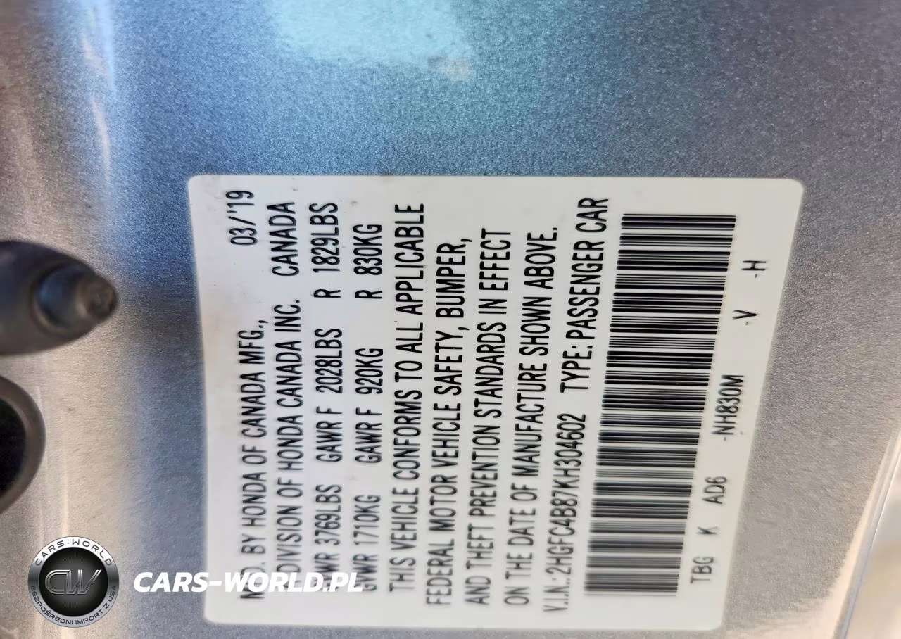 2019 Honda Civic Sport VIN:2HGFC4B87KH304602 - 12