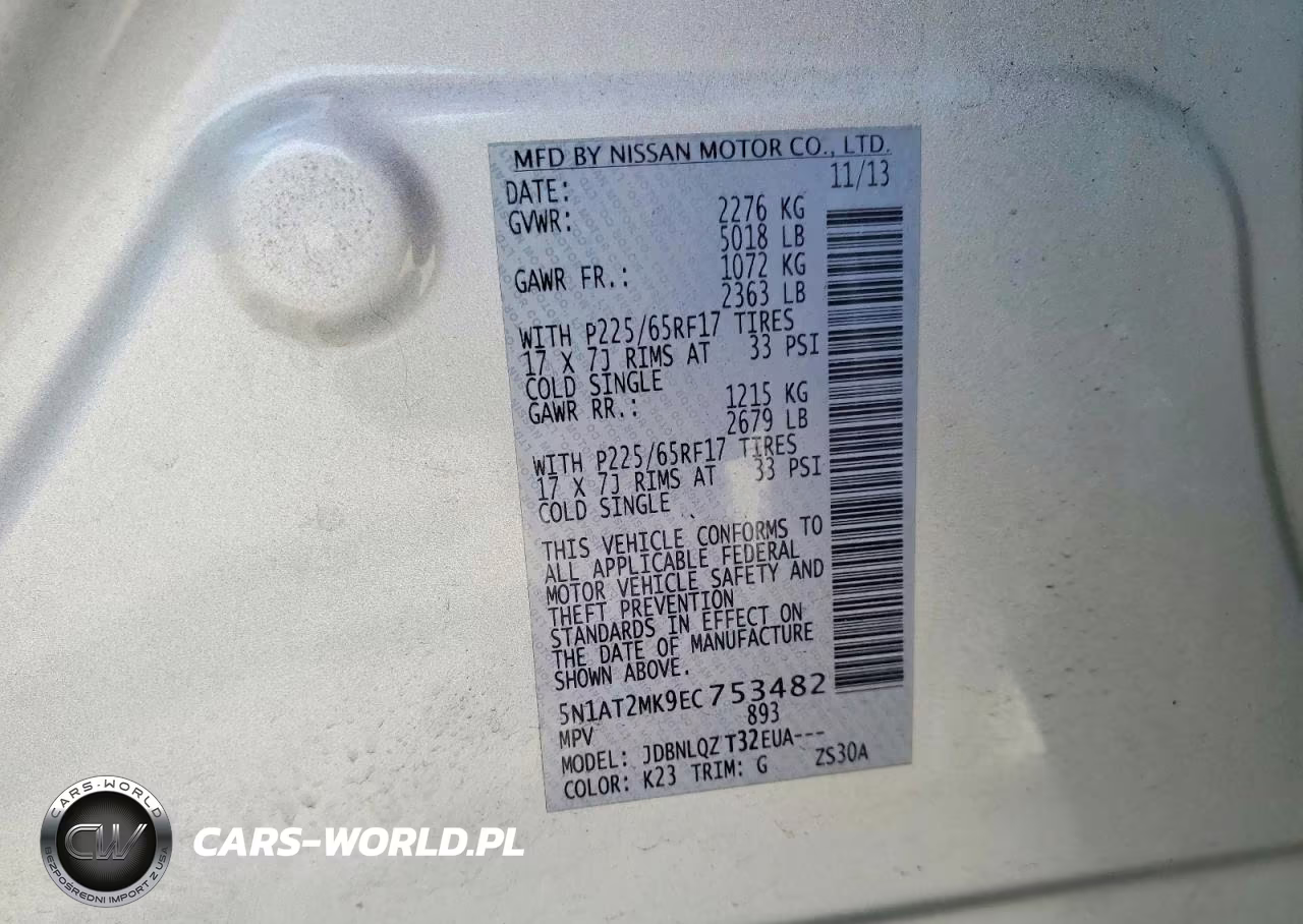 2014 Nissan Rogue Sv VIN:5N1AT2MK9EC753482 - 14