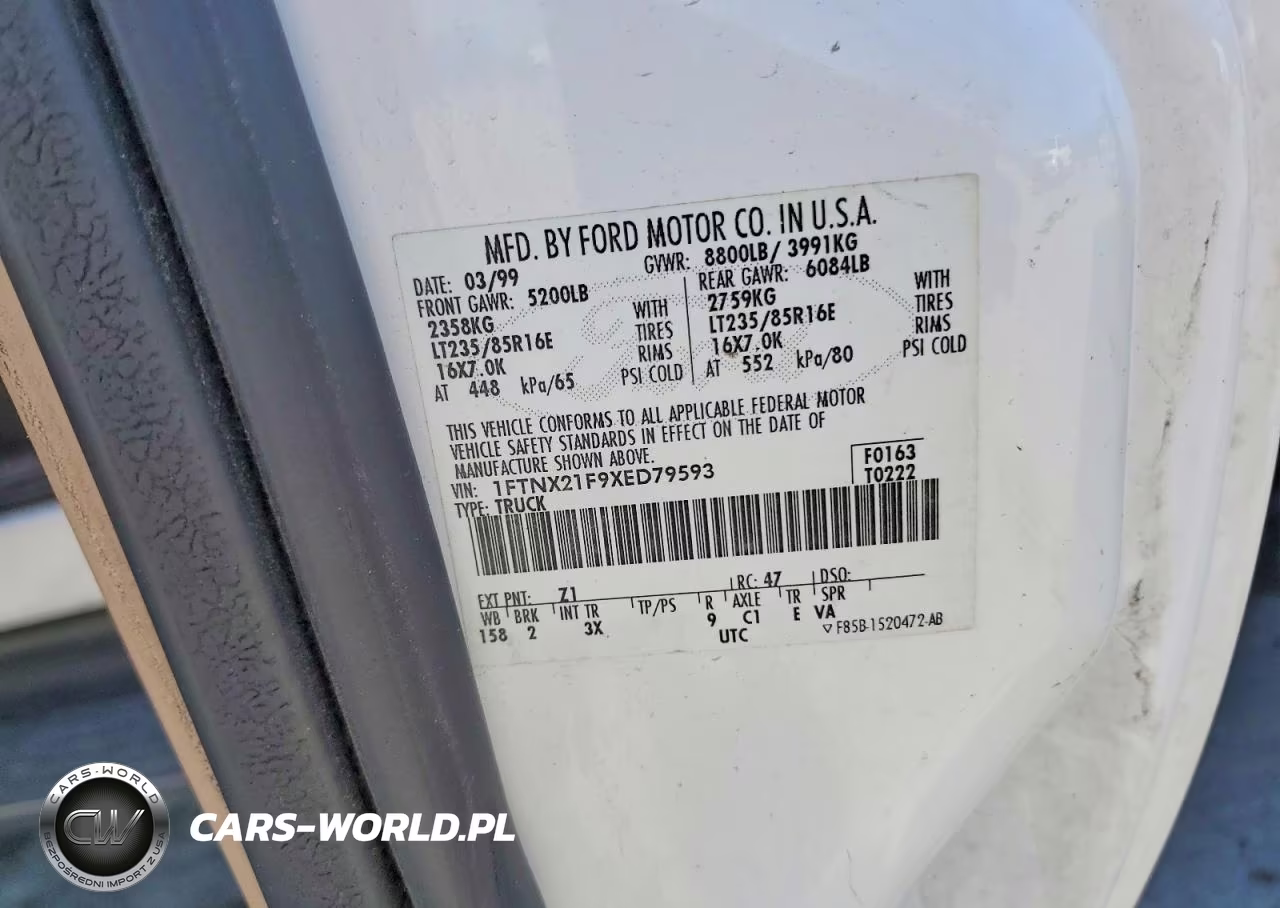 1999 Ford F250 Super Duty VIN:1FTNX21F9XED79593 - 12