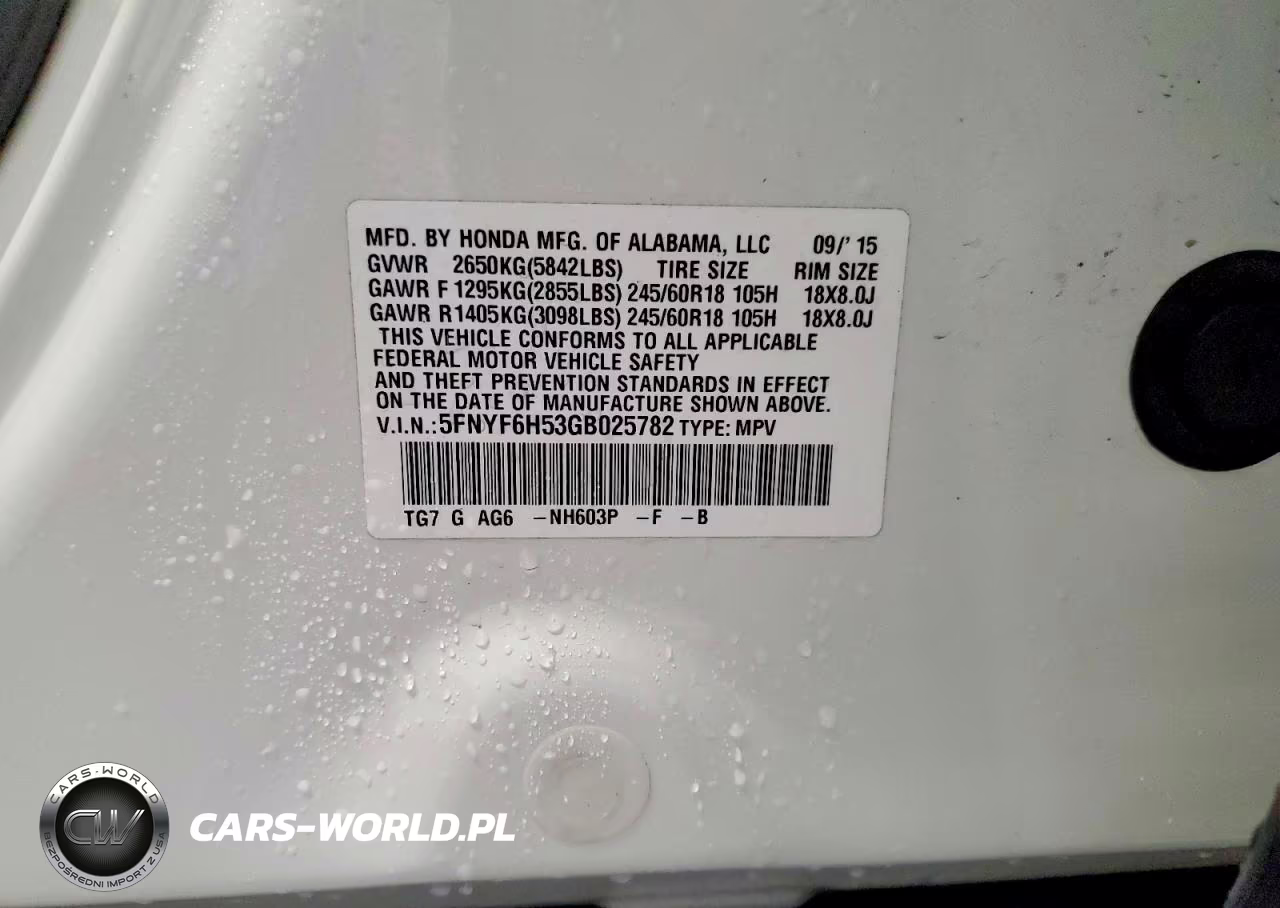 2016 Honda Pilot Exl VIN:5FNYF6H53GB025782 - 13