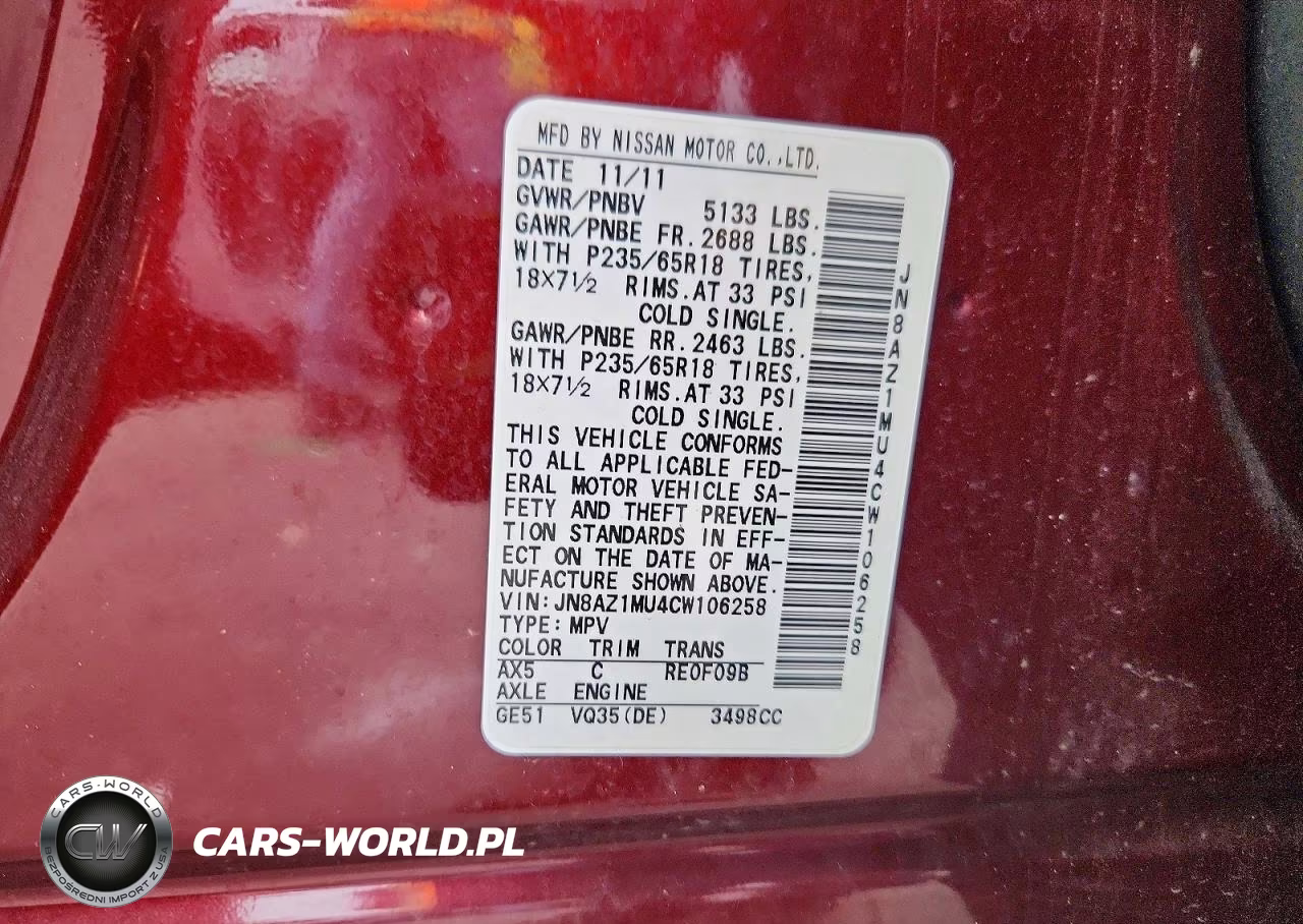 2012 Nissan Murano S VIN:JN8AZ1MU4CW106258 - 13