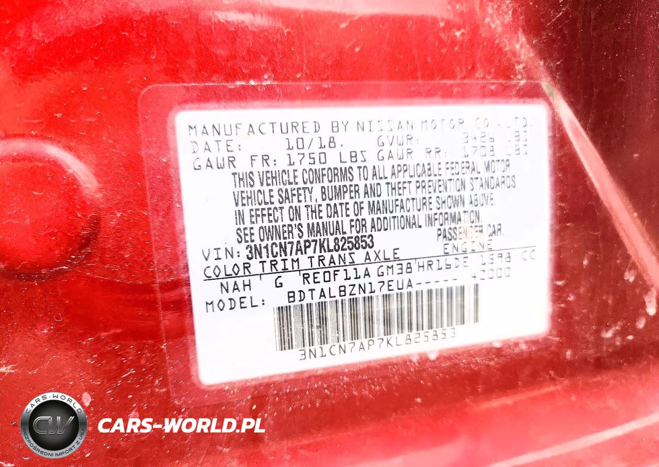 2019 Nissan Versa Sv VIN:3N1CN7AP7KL825853 - 13