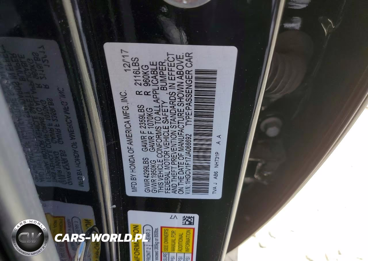 2018 Honda Accord Lx VIN:1HGCV1F17JA066692 - 12