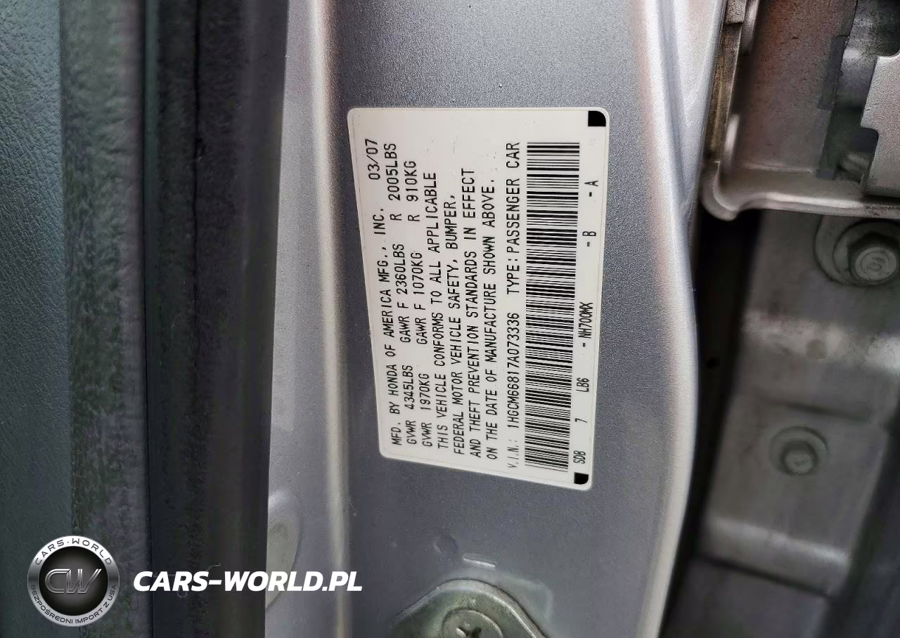 2007 Honda Accord Ex VIN:1HGCM66817A073336 - 12