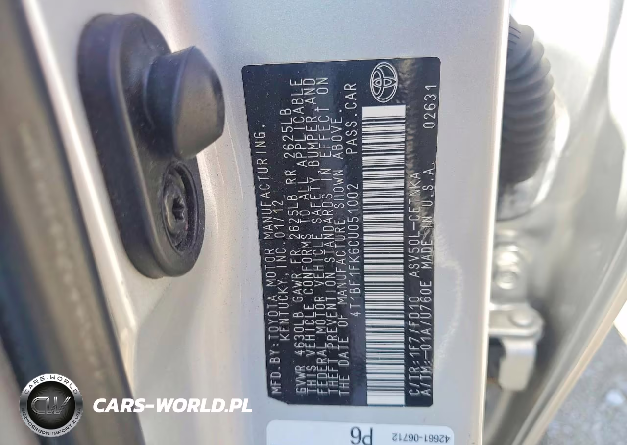 2012 Toyota Camry Le VIN:4T1BF1FK6CU051002 - 12