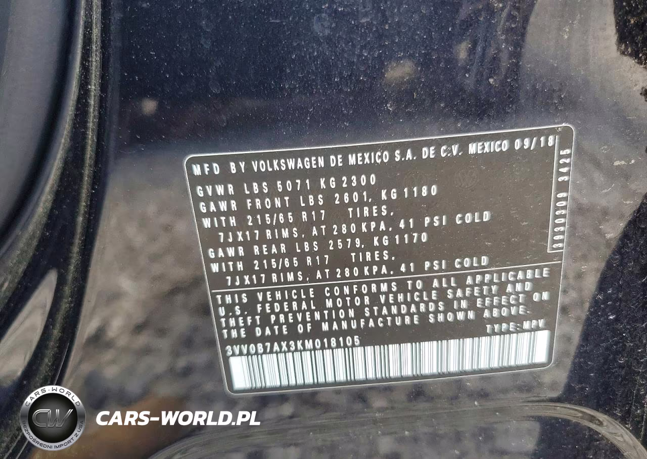 2019 Volkswagen Tiguan S VIN:3VV0B7AX3KM018105 - 13