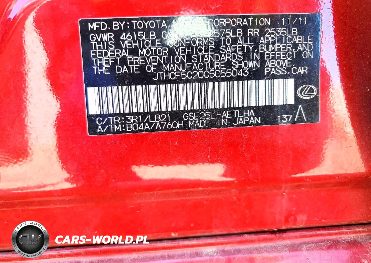 2012 Lexus Is 250 VIN:JTHCF5C20C5055043 - 13