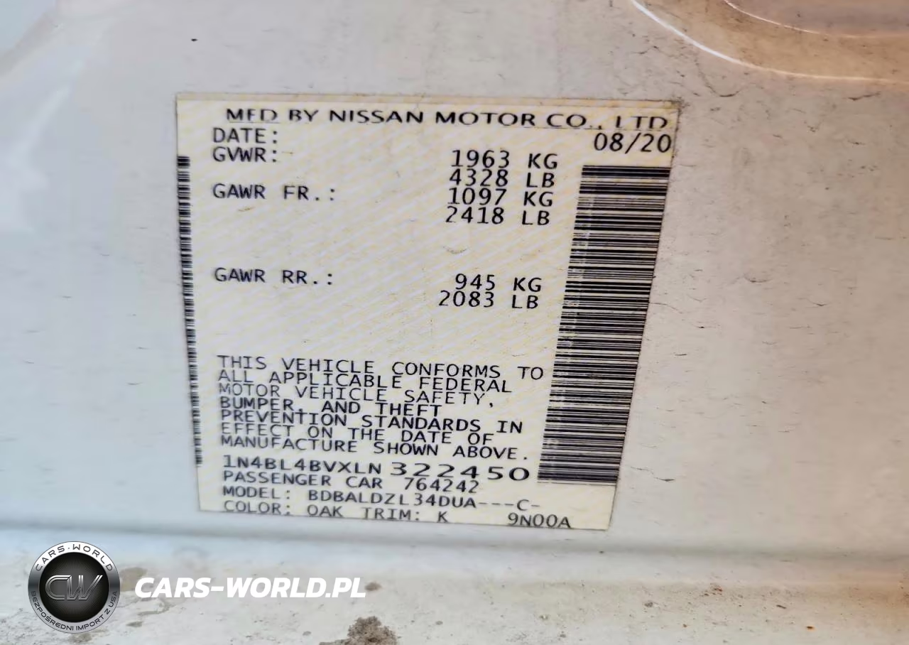 2020 Nissan Altima S VIN:1N4BL4BVXLN322450 - 12