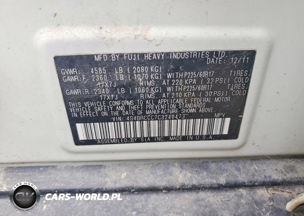2012 Subaru Outback 2.5I Premium VIN:4S4BRCCC7C3240473 - 13