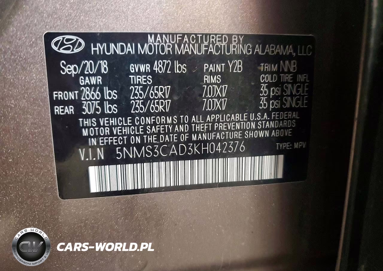 2019 Hyundai Santa Fe Sel 2.4L VIN:5NMS3CAD3KH042376 - 13