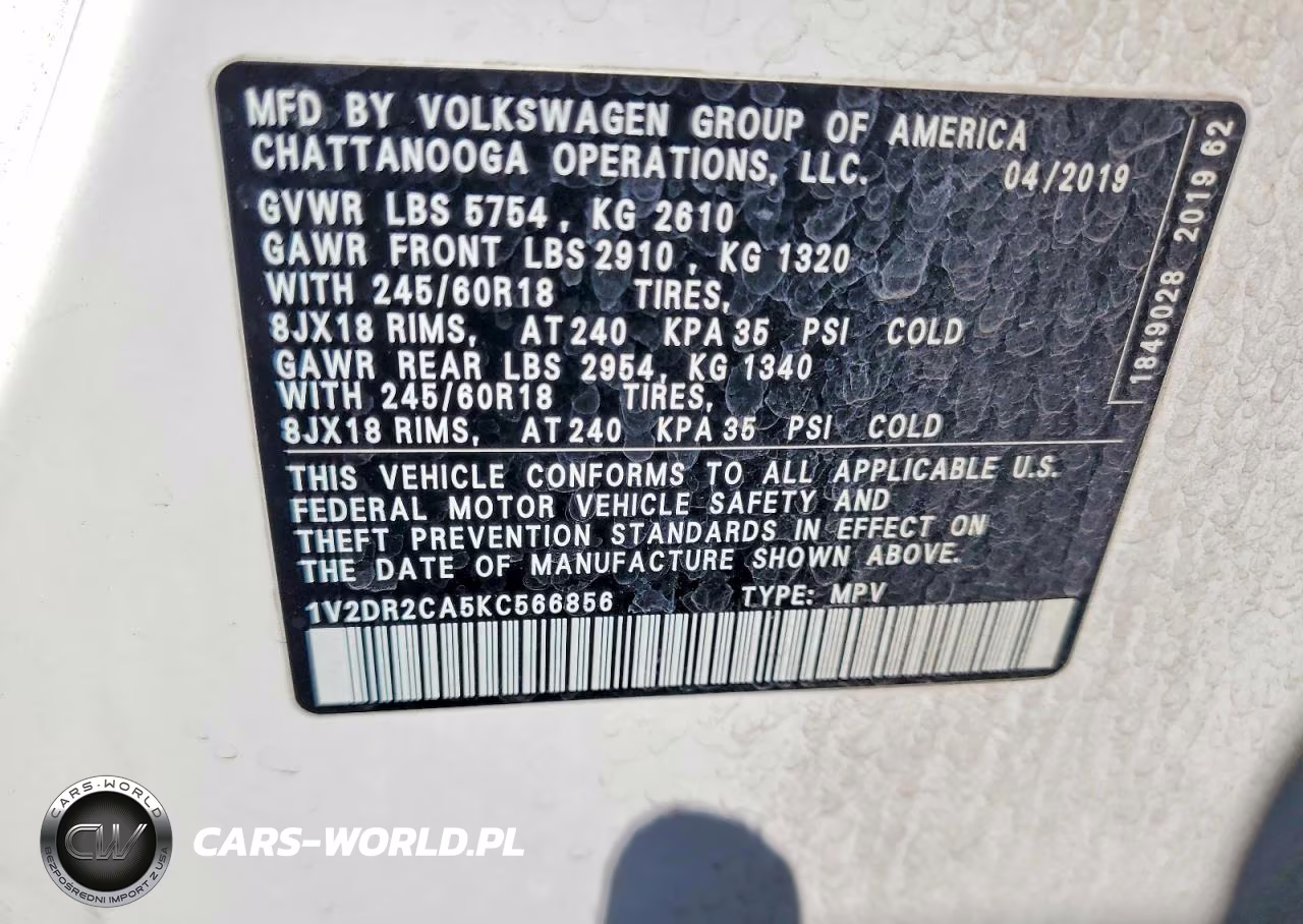 2019 Volkswagen Atlas Se VIN:1V2DR2CA5KC566856 - 14