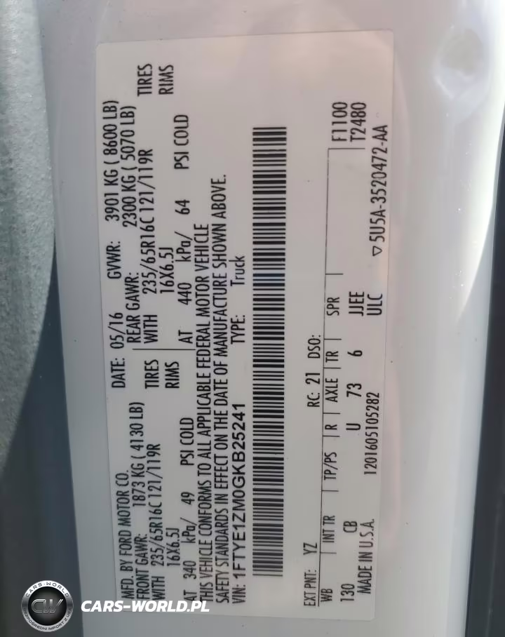 2016 Ford Transit T-150 VIN:1FTYE1ZM0GKB25241 - 13