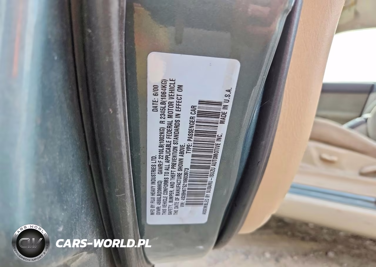 2001 Subaru Legacy Outback Awp VIN:4S3BH675216603973 - 12