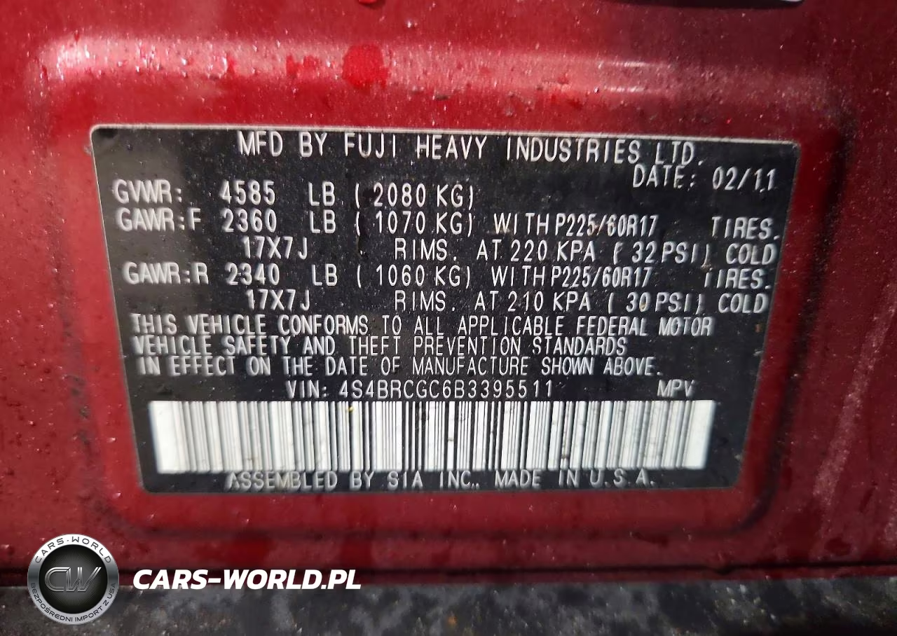 2011 Subaru Outback 2.5I Premium VIN:4S4BRCGC6B3395511 - 13